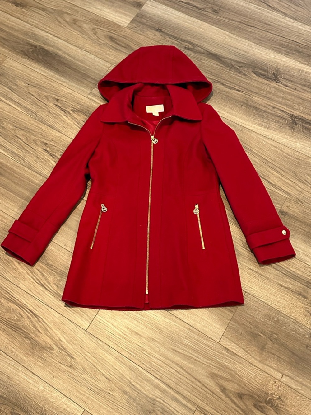 Michael Kors Red Zip-Front Pea Coat with Gold Hardware Size Medium - Picture 2 of 10